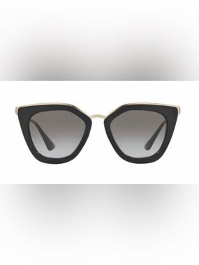 Prada Black and Gold Cat-Eye Sunglasses with Gray Gradient Lenses